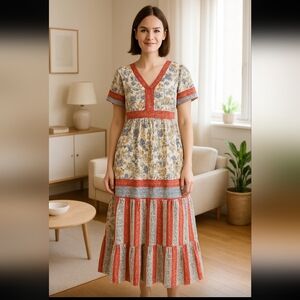 SUZANNE BETRO Floral V-Neck Maxi Dress Size M